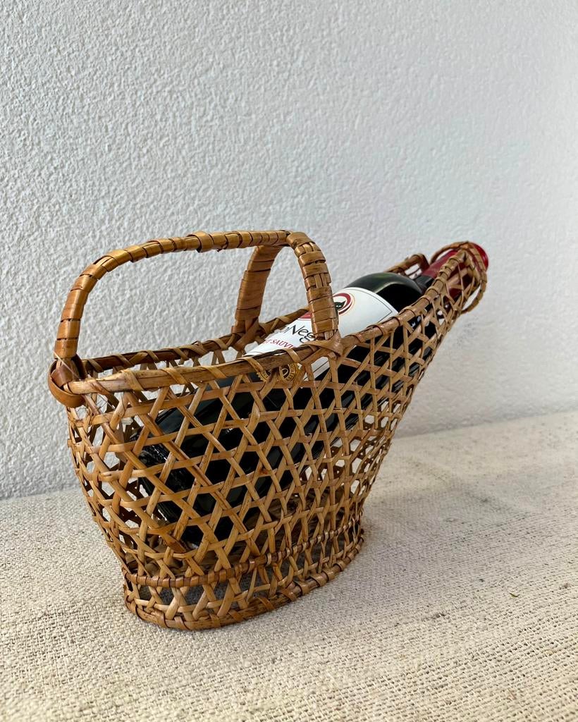 Vintage rietenmand wijnglessen cadeau rotan, Ophalen of Verzenden, Zo goed als nieuw, X, Riet