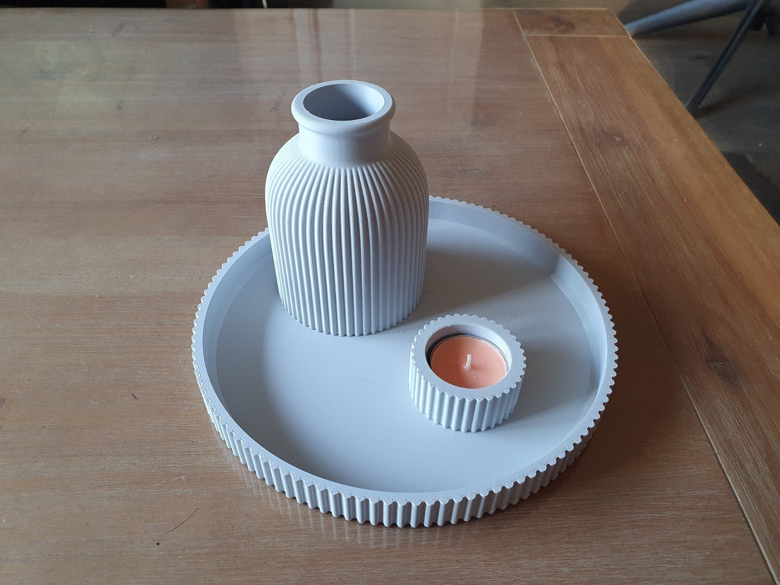 schaaltje met vaasje en waxinelichthouder., Ophalen, Nieuw, Kunststof