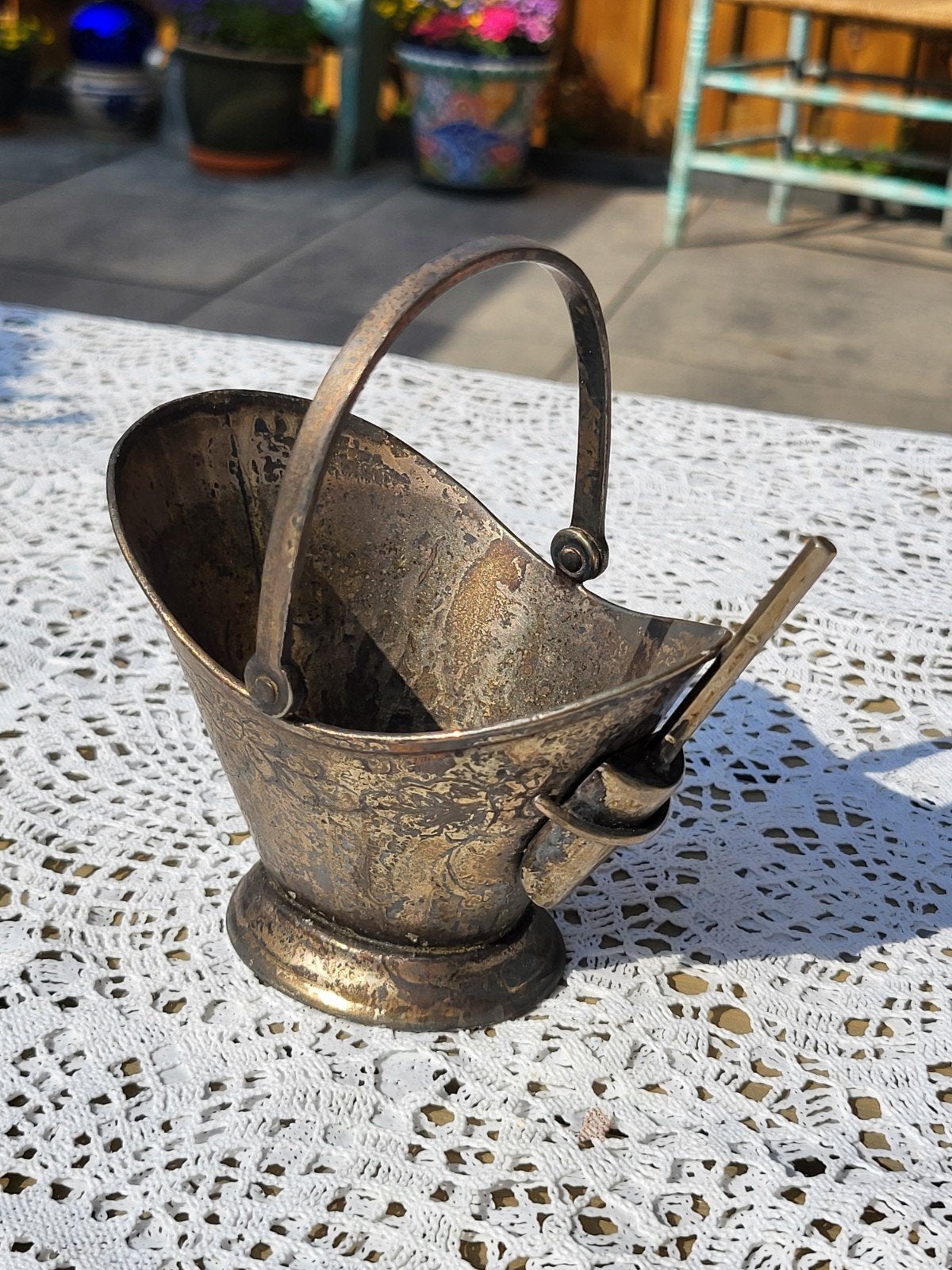Verzilverde suikerpot met schepje, Douwe Egberts stijl, Ophalen of Verzenden