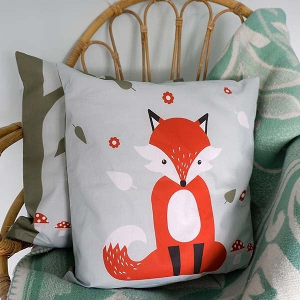 Kinderkussen Sierkussen Kussen Vos Bos Oudgroen ANNIdesign, Info@annidesign.nl, Vierkant, Nieuw, Ophalen of Verzenden