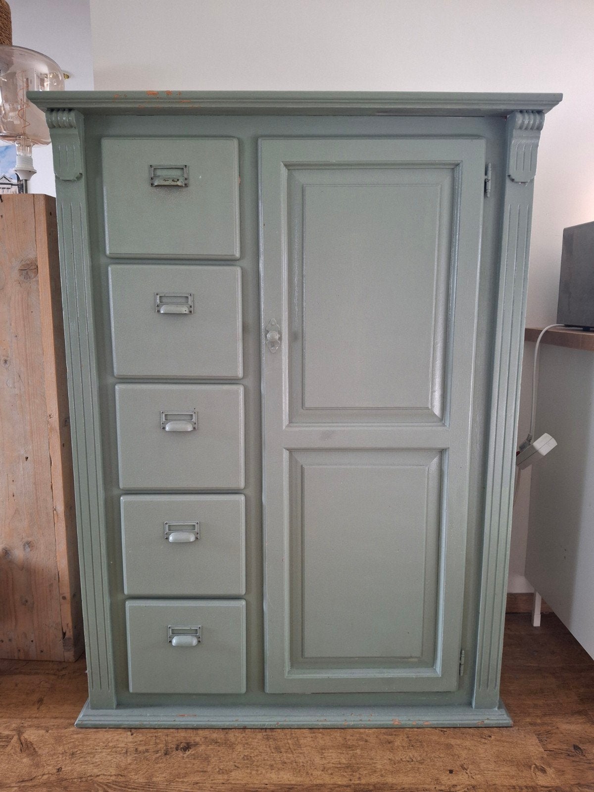 Vintage Groene Kast met Lades en Deur., Ophalen