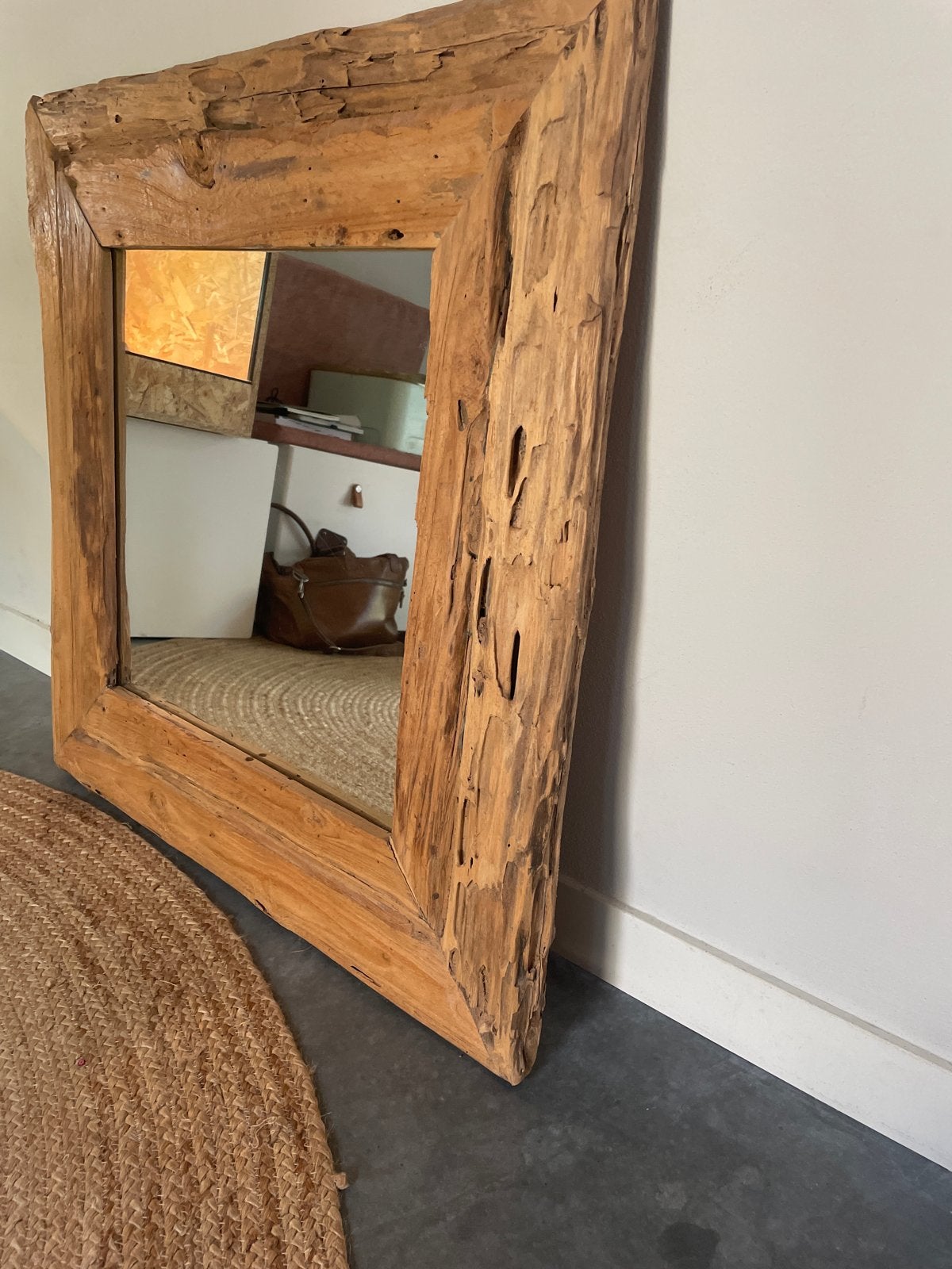 PTMD spiegel met stoere houten rand - 80x80 cm, Ophalen of Verzenden, Vierkant, 50 tot 100 cm, Minder dan 100 cm