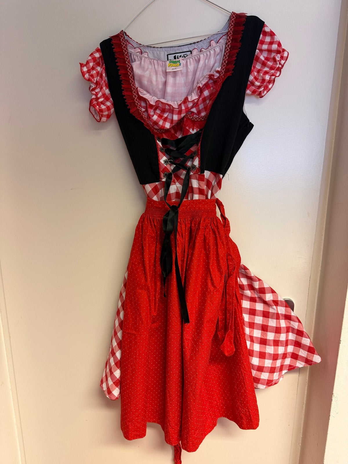 Dirndl jurk zwart/rood maat M (40-42) met topje en schort, Kleding | Dames, Ophalen of Verzenden, Gedragen, Maat 38/40 (M), Rood