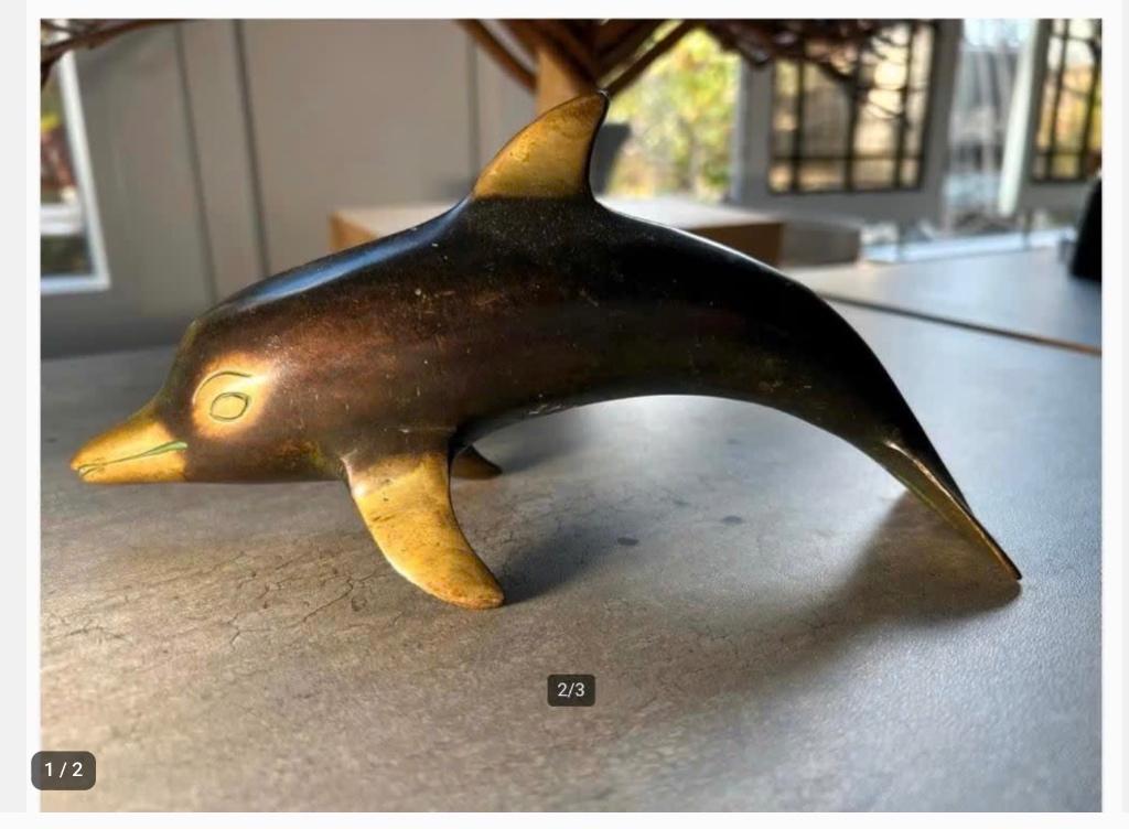 Vintage Bronzen Dolfijn Beeld, Antiek en Kunst, Ophalen of Verzenden
