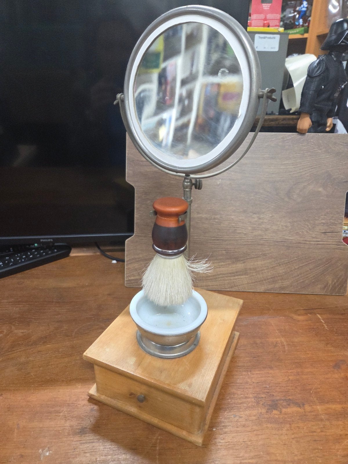 Vintage klassieke scheerset scheerkwast en zeepbakje, Gebruikt, Gehele gezicht, ., Ophalen of Verzenden
