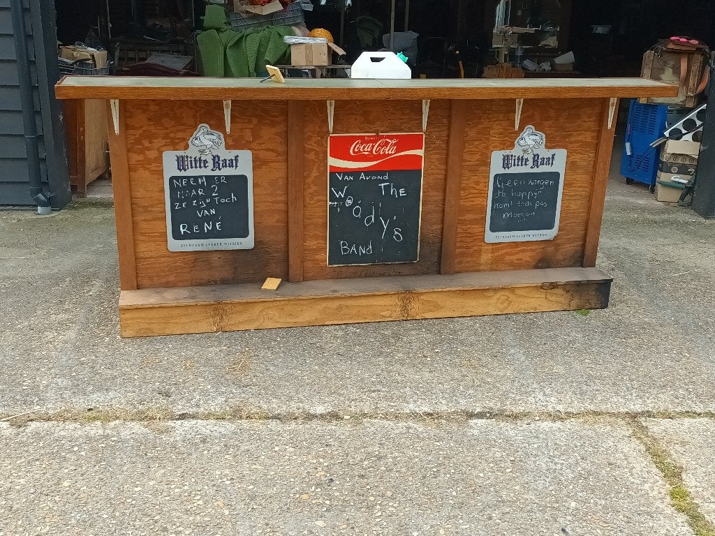 Houten inklapbare bar met spoelbak - 278 cm lang, Huis en Inrichting, Barren, Ophalen, Gebruikt, Nvt, Nvt