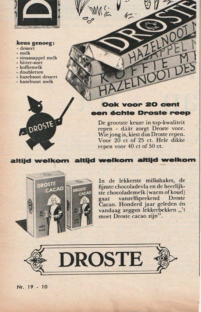 Retro reclame 1960 Droste cacao voor de lekkerbekken, Verzamelen, Verzenden, Overige typen