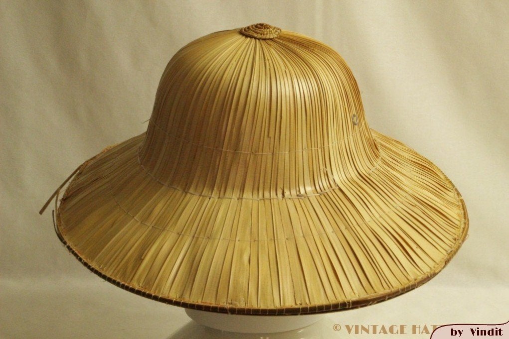 Vintage Jungle Safari hoed stro 59-60 totaal drie maal, Ophalen of Verzenden, Gebruikt, Handschoenen, Hoed of Pet