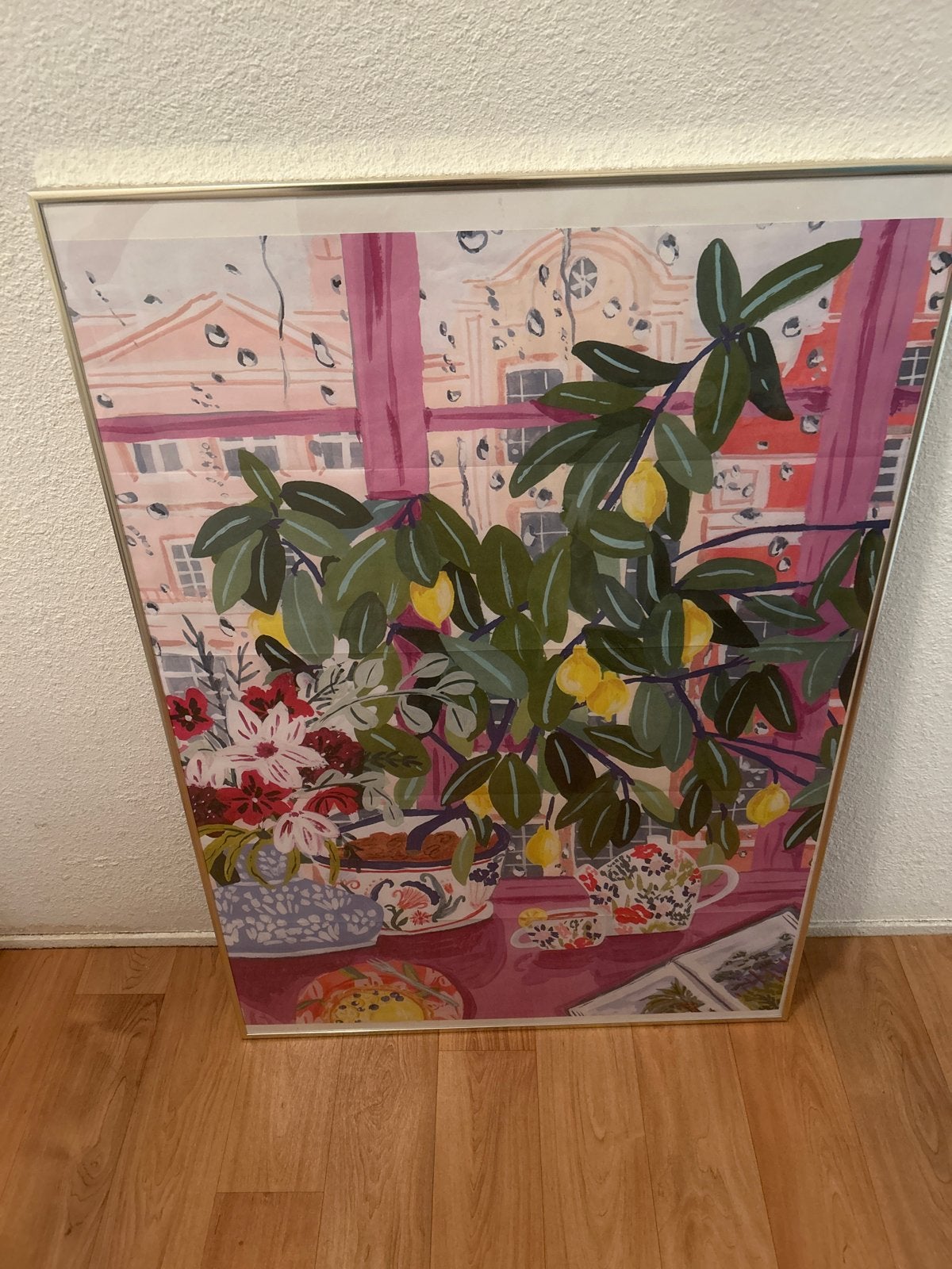 Schilderij met citroenboom en stadsgezicht, Ophalen, Papier/karton, Ingelijst, Print