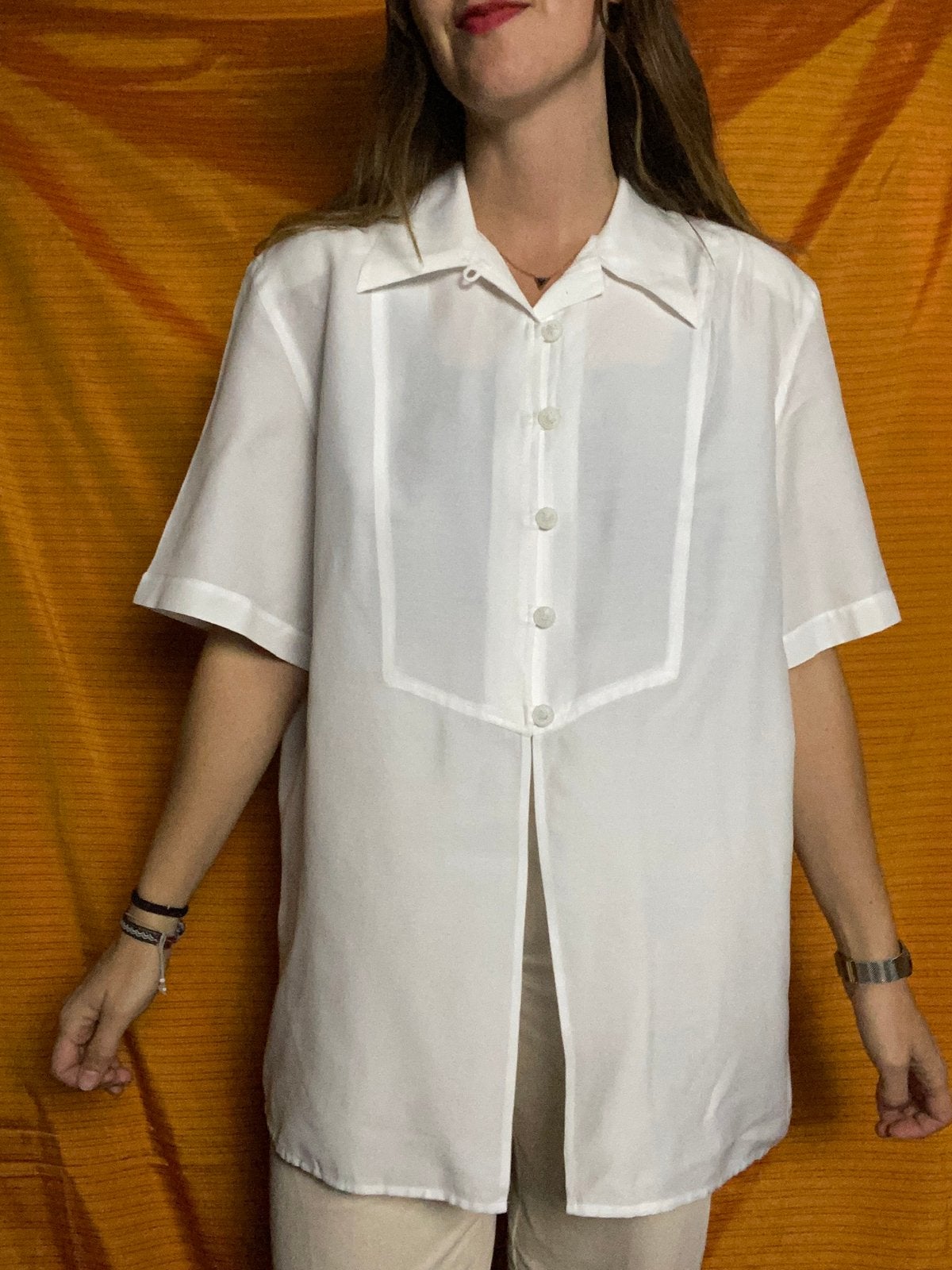 Vintage witte blouse / shirt - wit - 38/M, Maat 38/40 (M), Hgv, Wit, Hgv