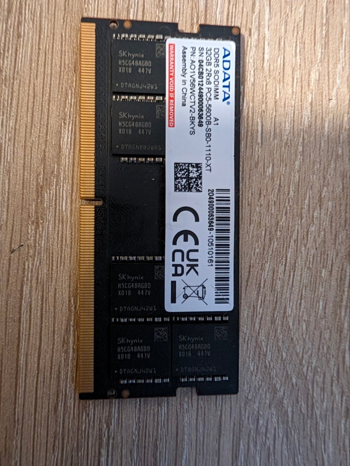 ADATA DDR5 SODIMM 32GB PC5-5600B RAM Geheugenmodule, Computers en Software, Ophalen, 32 GB, Zo goed als nieuw, DDR5