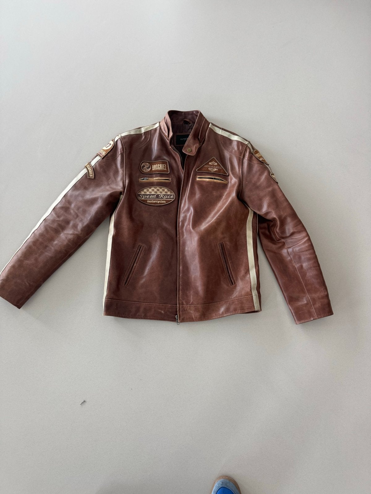 Vintage Leren Motorjas XL - Brogniez Speed Race, Ophalen of Verzenden, Tweedehands, Heren, Jas | leer