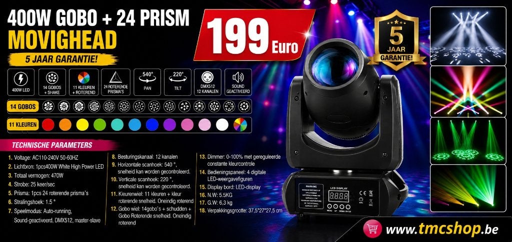 Nieuwe 400W Gobo + 24 Prism Movighead, Muziek en Instrumenten, Licht en Laser, Ophalen of Verzenden, Nieuw, Licht, Geluidgestuurd