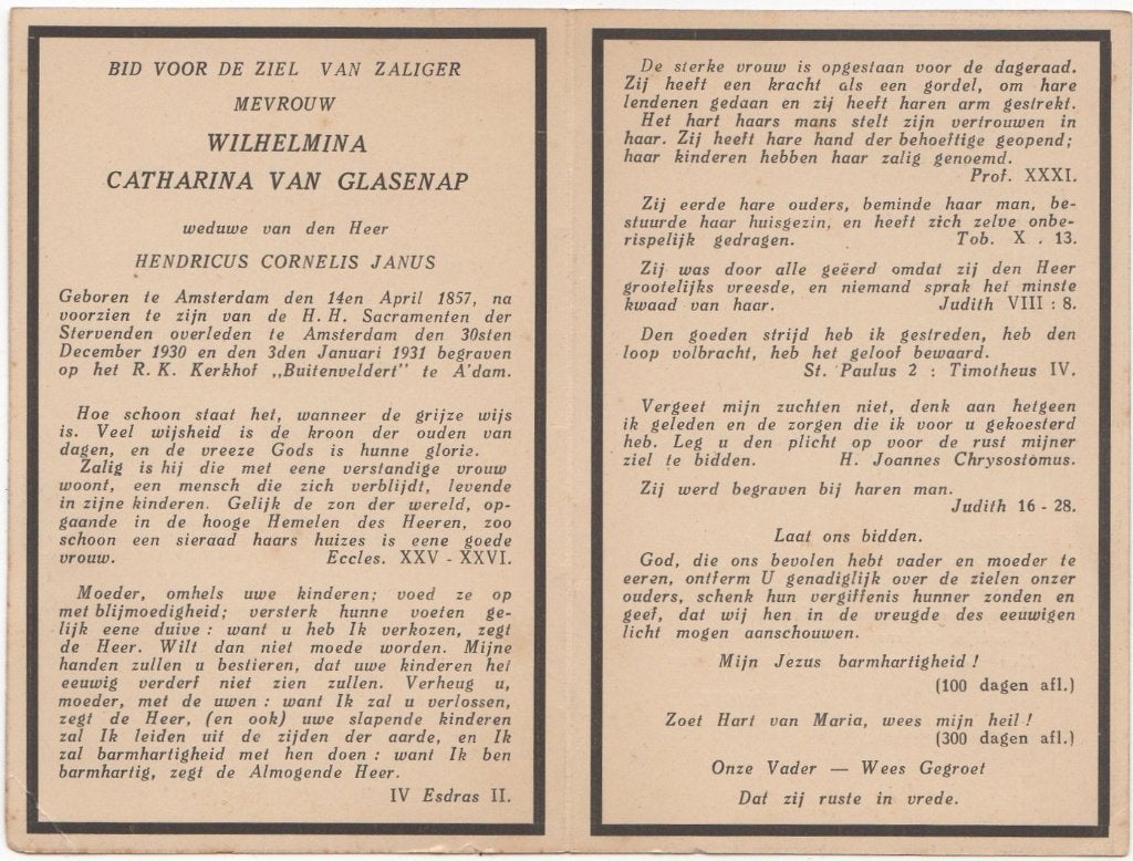 Wilhelmina van Glasenap 1857 - 1930 Amsterdam, 73 jaar oud, Verzamelen, Verzenden