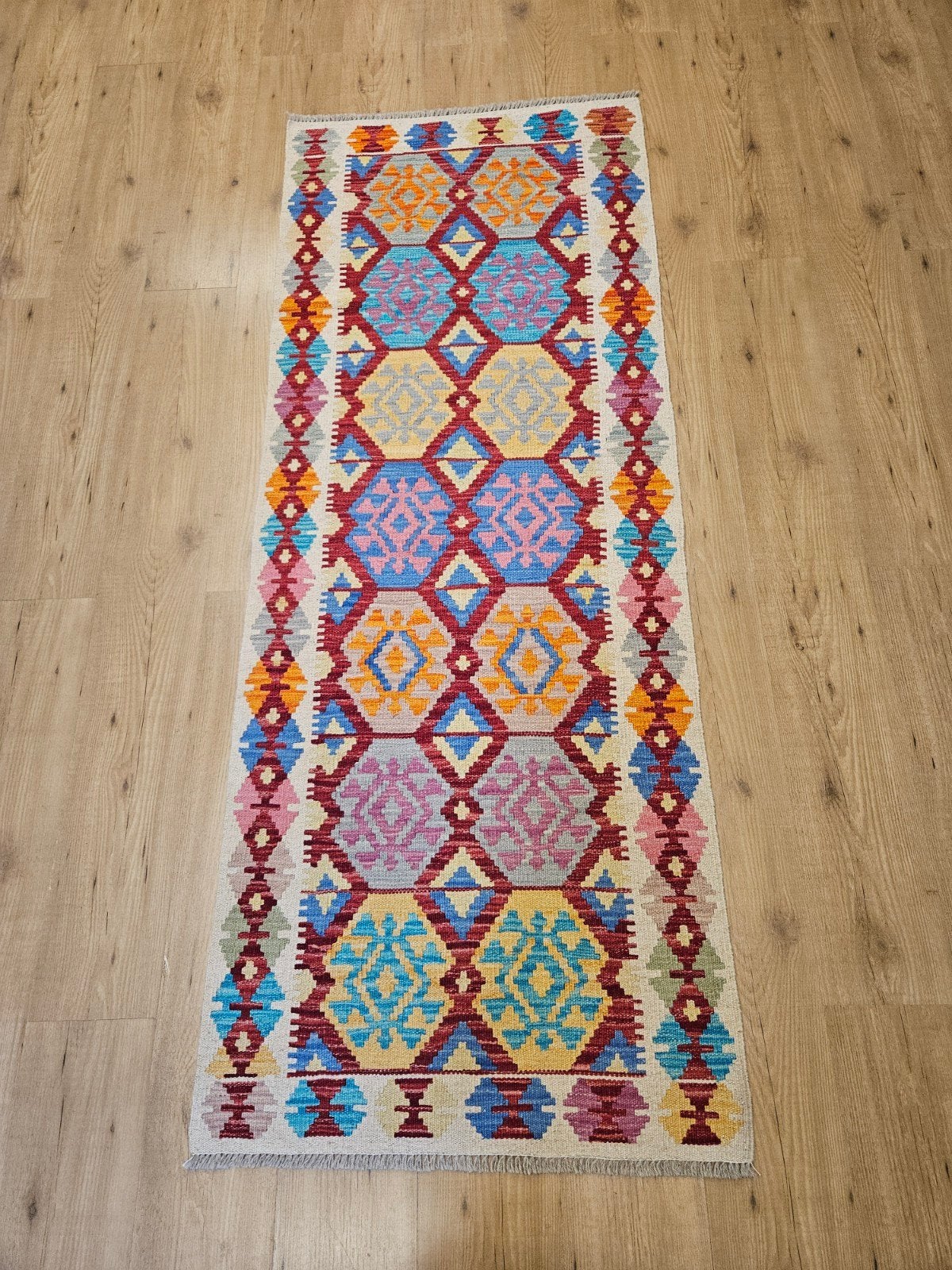 Handgeweven oosterse wollen kelim loper 201x77, Info@SlatsAntiek.nl, Crème, Vof Slats Antiek, Kelim