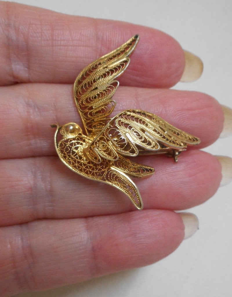 Zilveren goud verguld broche vogel nr.710, Verzenden, Minder dan 4 cm, Zo goed als nieuw, Goud