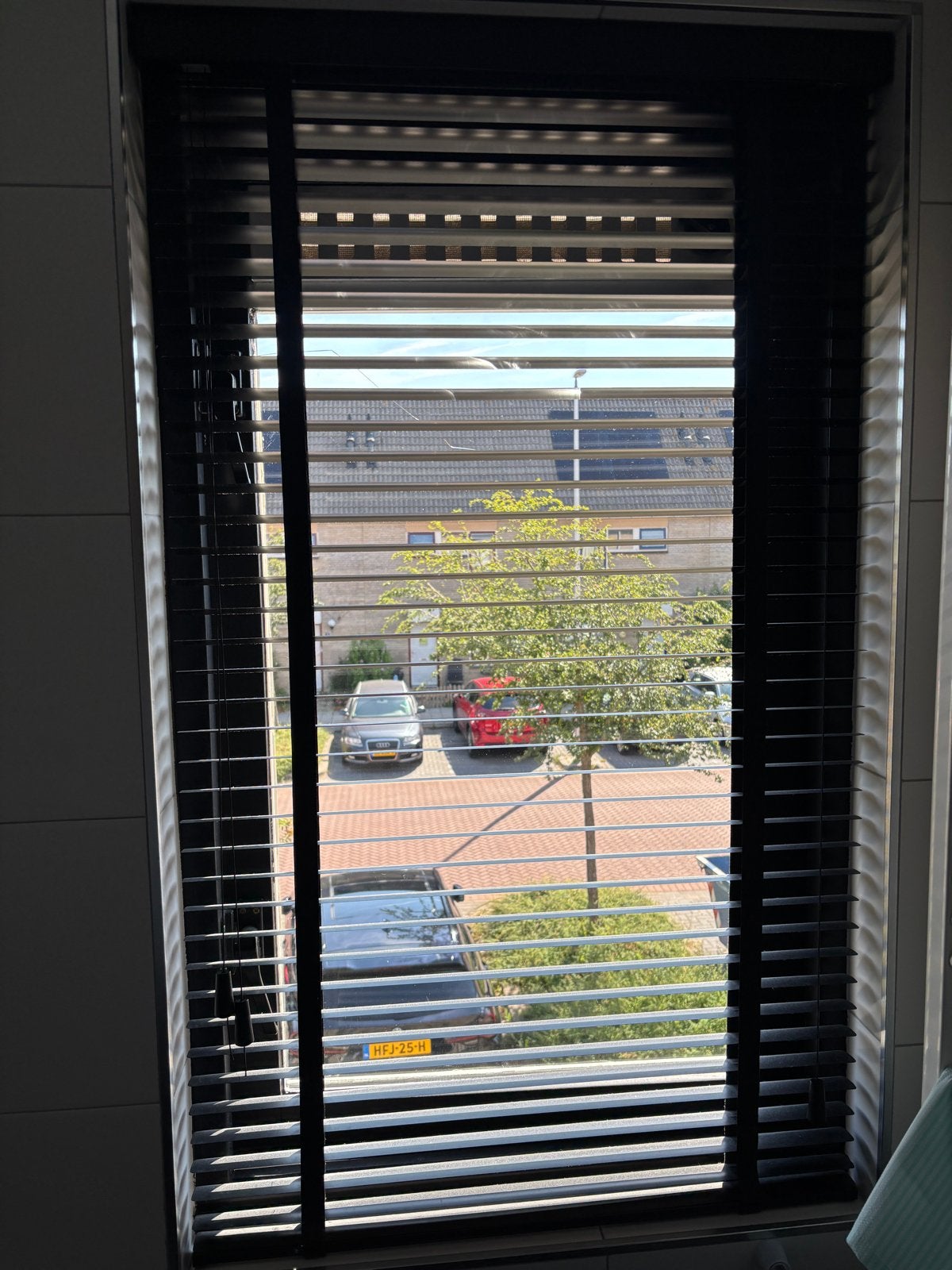 Zwarte aluminium jaloezie met ladderband - 75x128 cm, Ophalen, Jaloezie, Overige merken, Zwart