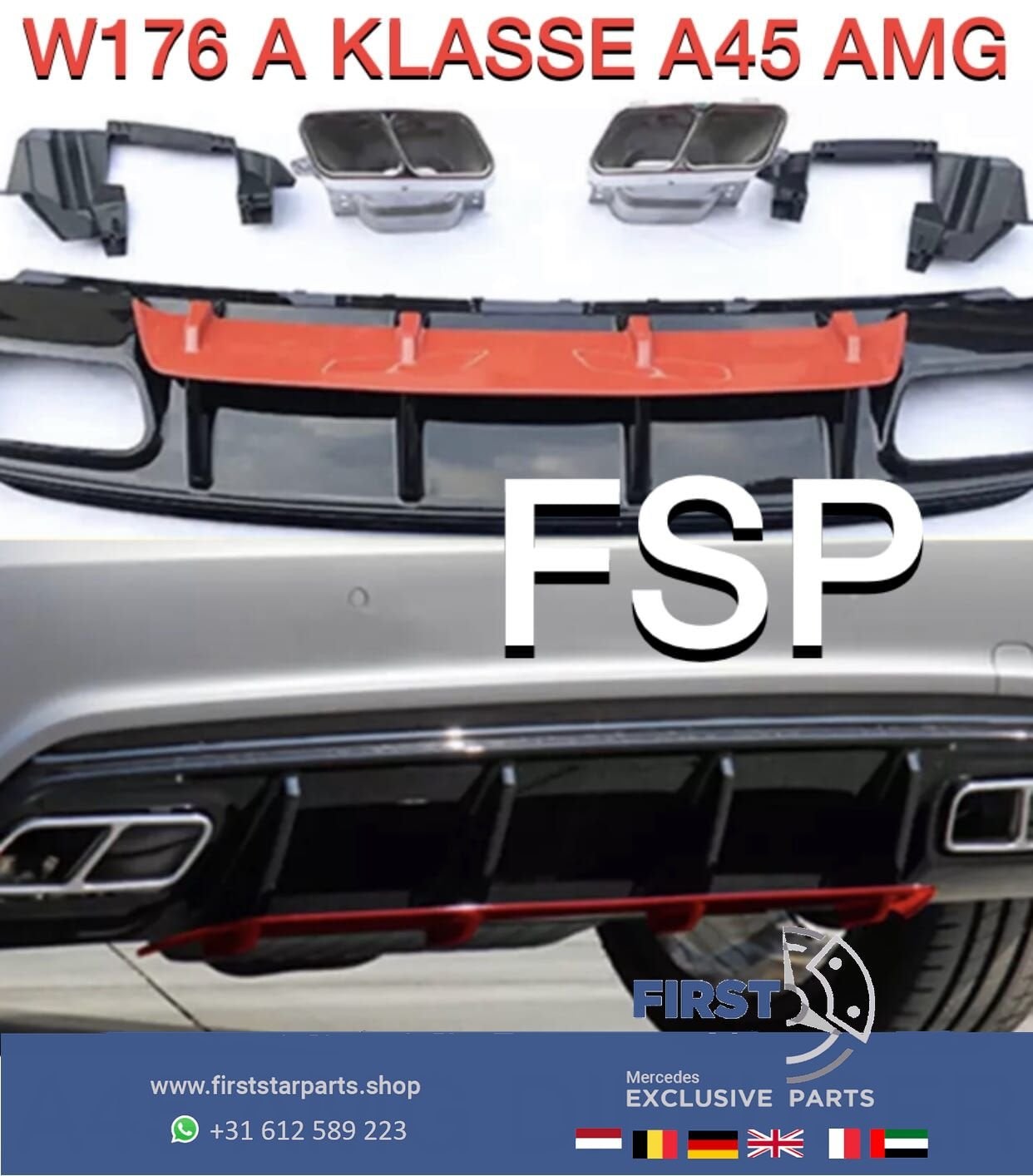 W176 FACELIFT A45 AMG DIFFUSER + UITLAAT SIERSTUKKEN AERO PA, Gebruikt, -, Ophalen of Verzenden, -