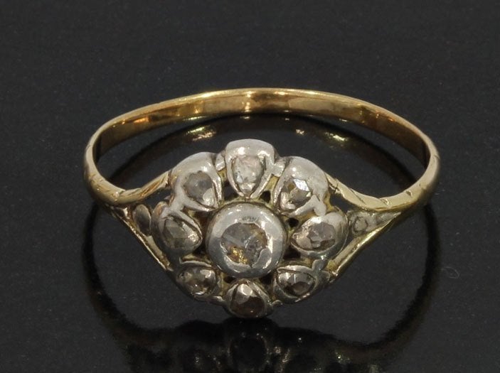 Diamanten antieke 14k gouden ring victoriaans zilver dame, Verzenden, Goud, Ring, Met edelsteen