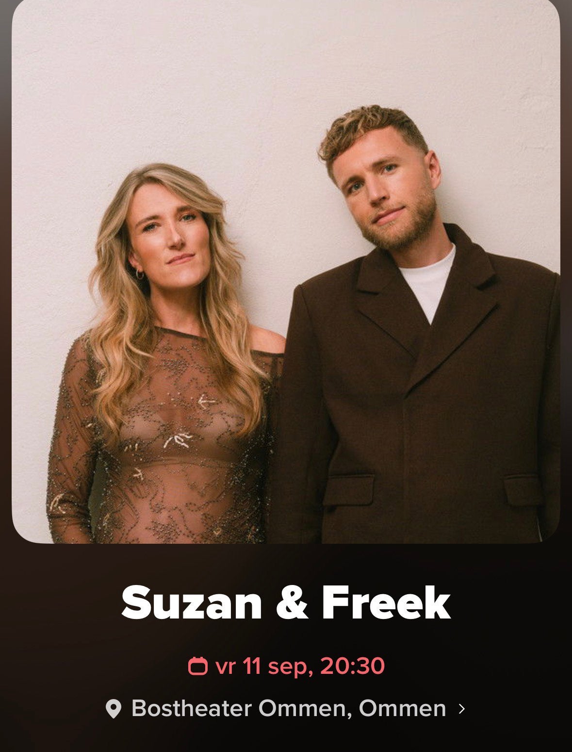 Gezocht: 2 tickets Susan&Freek 11sept. Ommen, Twee personen