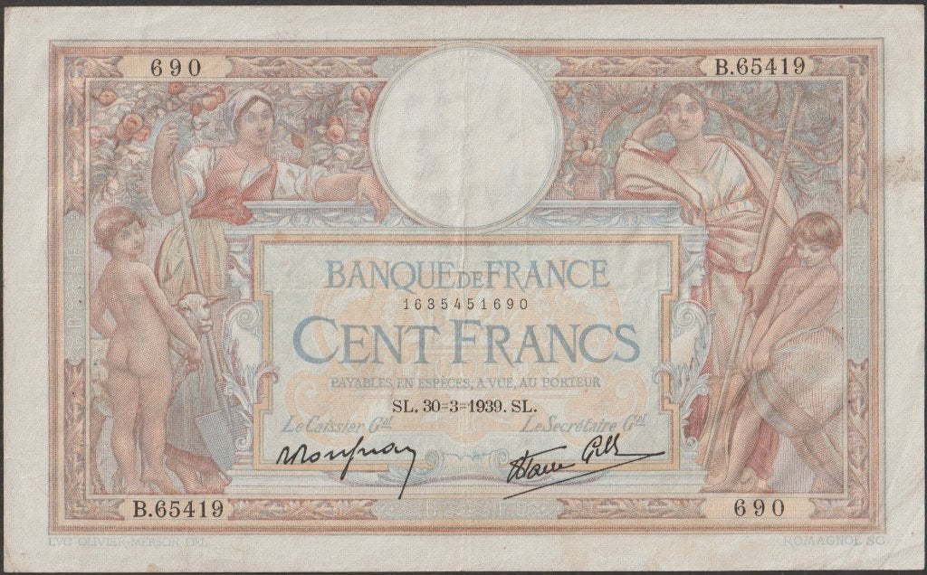 Frankrijk 100 francs 1939 VF p.86b (nr 135), Verzenden, Frankrijk, Los biljet