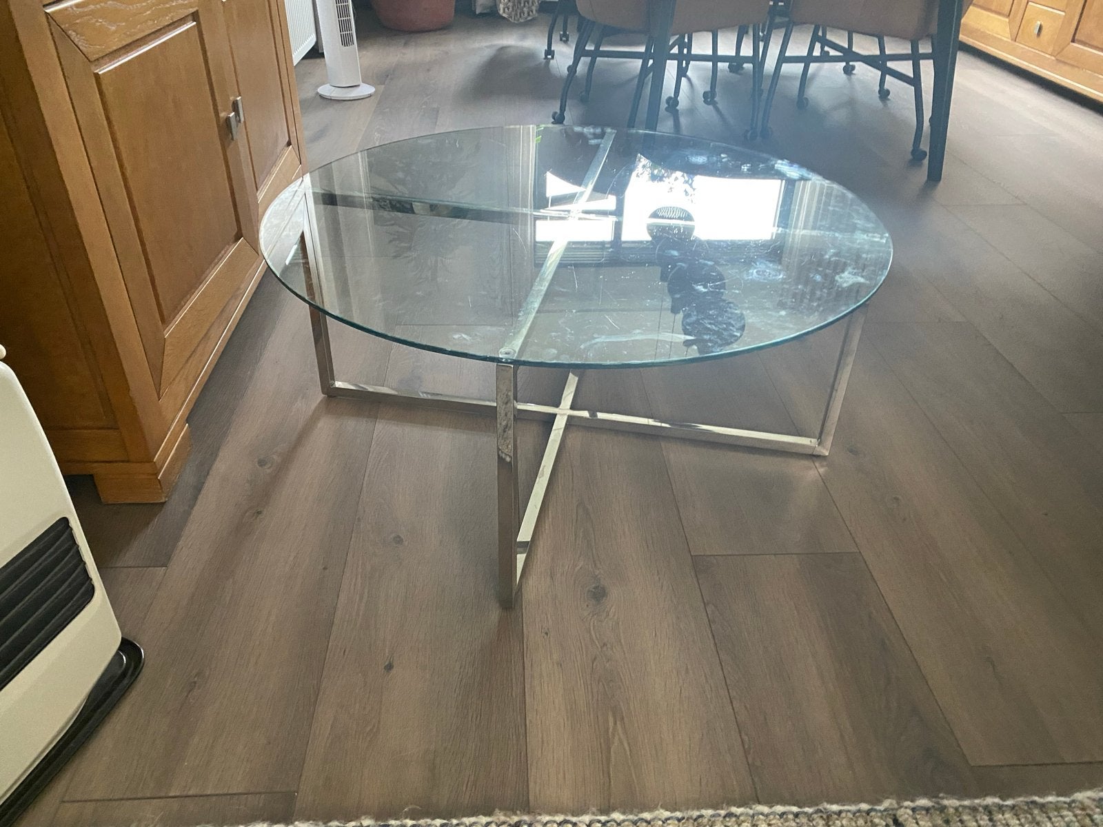 Mooie glazen salontafel Diamant 90 cm 41 hoog, Gebruikt, Rond, Glas, 5 – 50