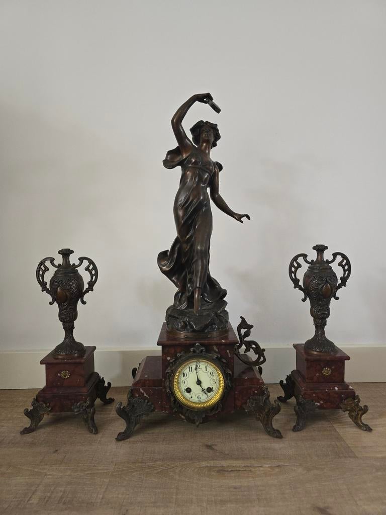 Antieke schoorsteenmantelset CHARLES RUCHOT 1880 €350, Ophalen of Verzenden