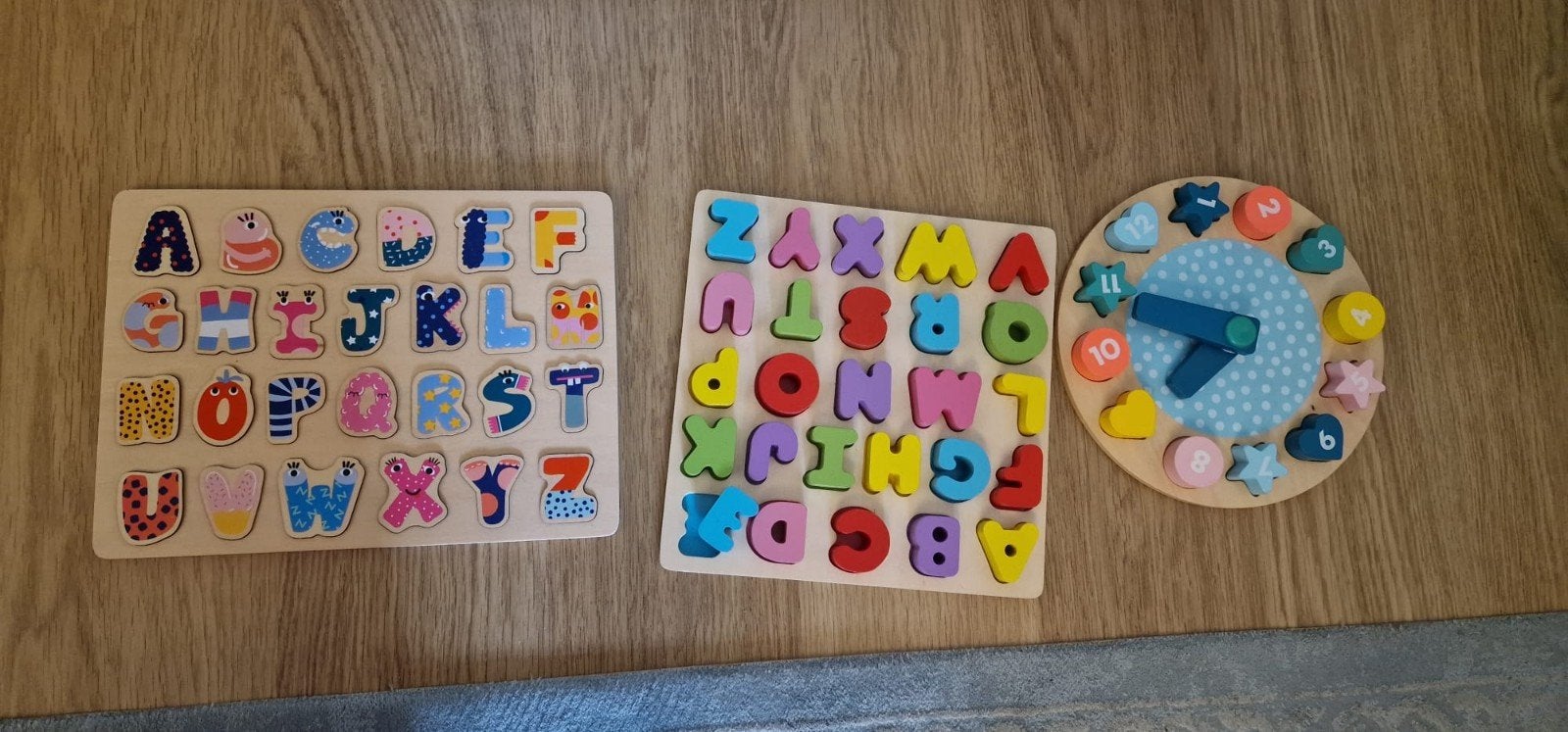 Houten puzzels: alfabet en klok, Ophalen, Zo goed als nieuw, Puzzelen