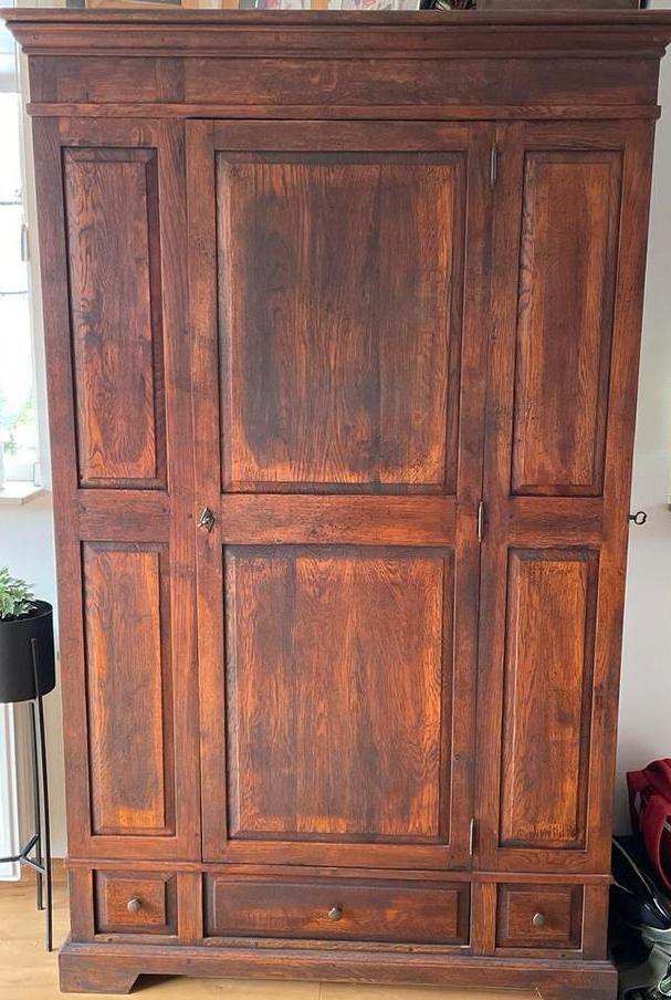 Unieke houten kast met 3 lades en 3 kastgedeeltes, Ophalen, Teakhout, Zo goed als nieuw, 150 tot 200 cm