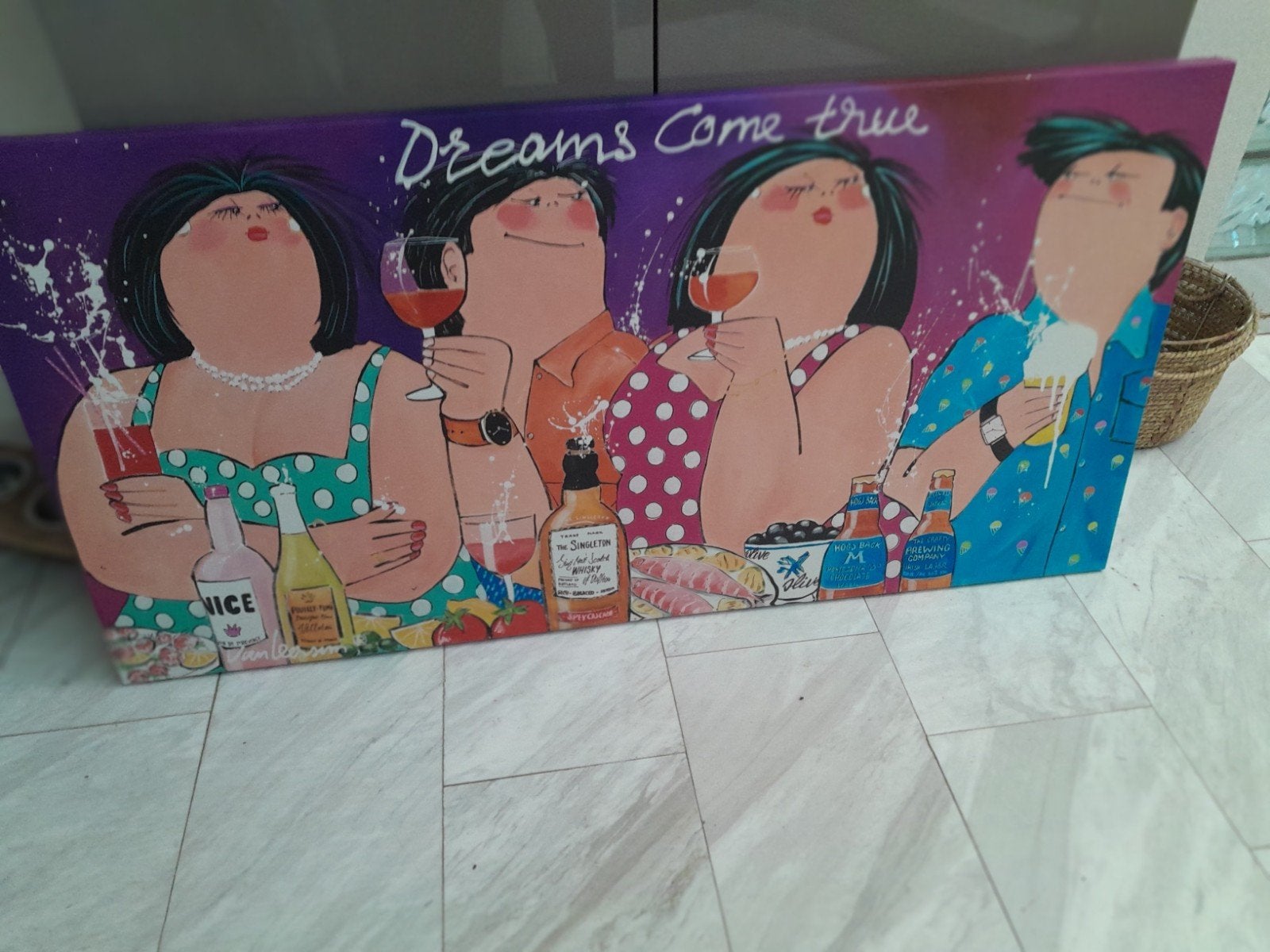 Mooi Kleurrijk Schilderij van Dikke Dames - 1.40x70 cm, Antiek en Kunst, Ophalen of Verzenden