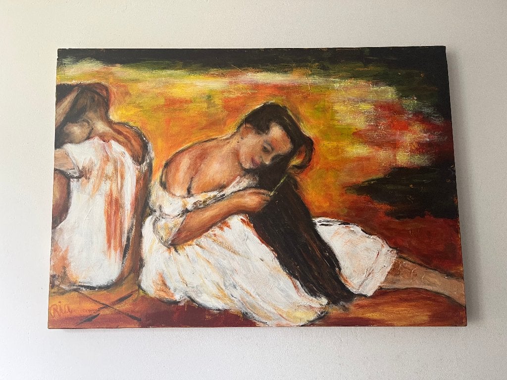 Schilderij van 2 vrouwen op een bed, Ophalen of Verzenden