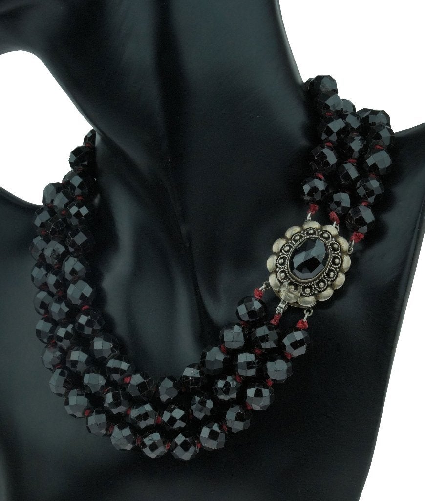 Granaat antieke ketting robuust 3-strengs slot zilver dames, Ophalen of Verzenden, Zilver, Ketting, Met edelsteen