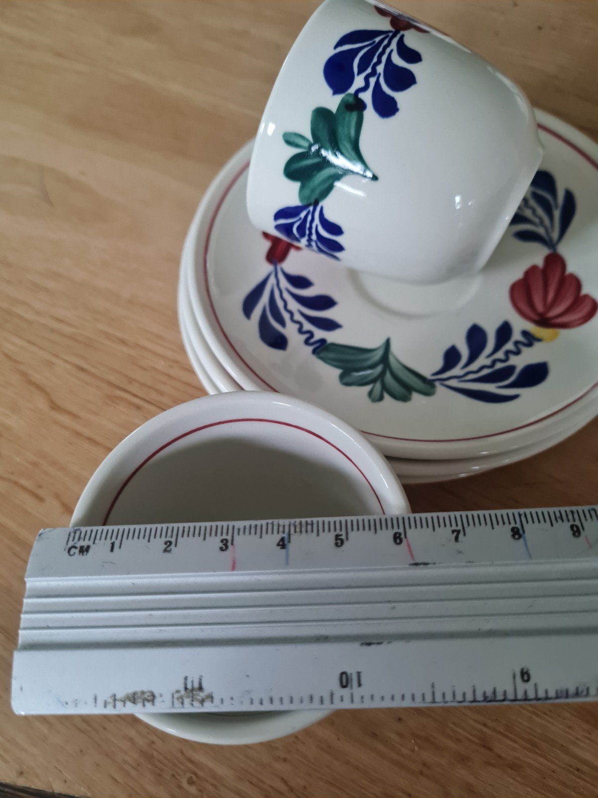 Boch Franse/Boerenbont koffiekopjes met schotels - 3 stuks, Ophalen of Verzenden
