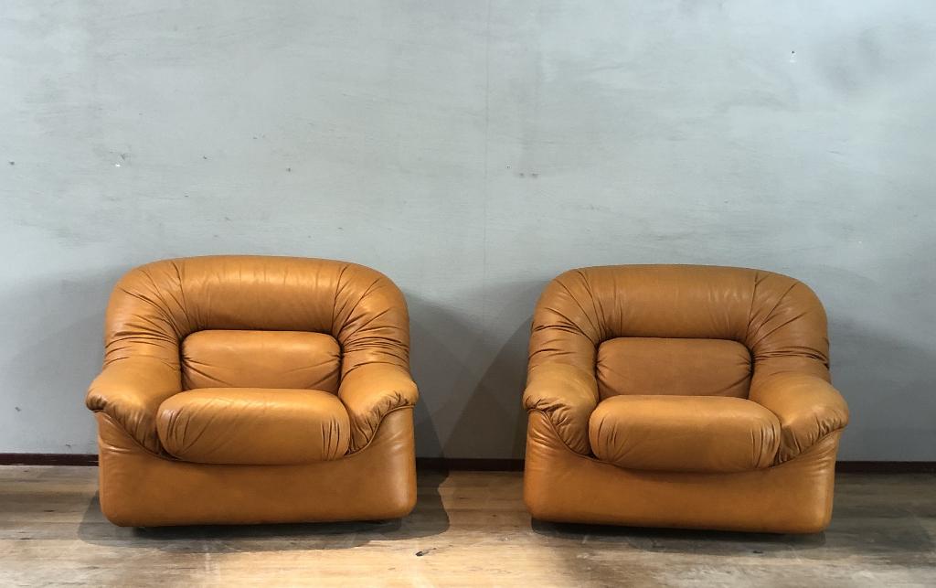 Vintage leren stoelen, Ophalen, 75 tot 100 cm, Gebruikt, Vintage design
