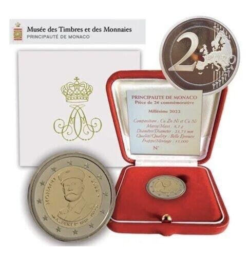 2 Euro Monaco 2022 - Prins Albert I - PROOF - Doosje+Cert., Verzenden, Monaco, 2 euro, Losse munt