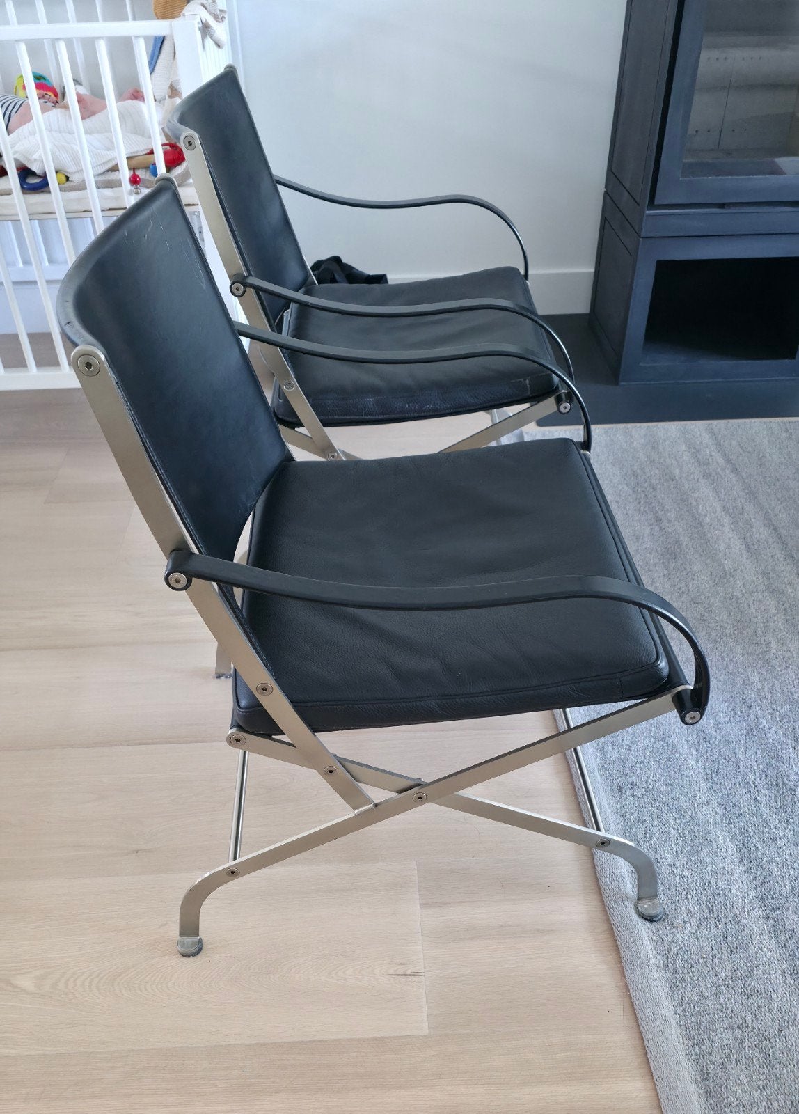 Flexform Meda stoelen - Zwart leer en metaal (2 stuks) ., Ophalen, Modern design, Twee, Zwart