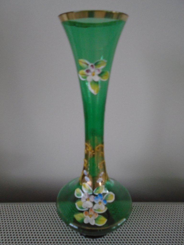 Vaas opaline (groen) 22.5cm, Huis en Inrichting, Handgemaakt, Ophalen of Verzenden, Groen, Glas
