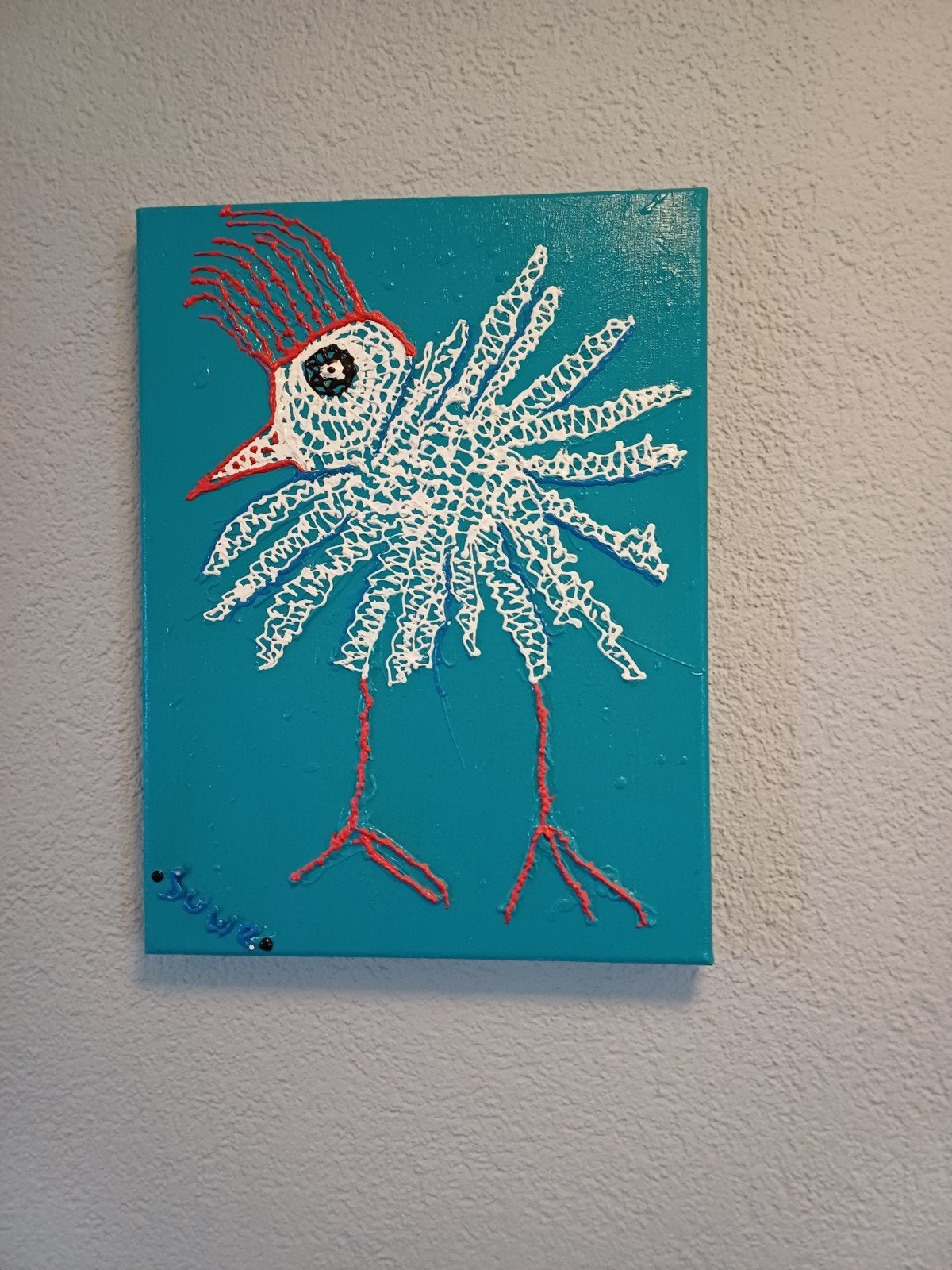 Acryl schilderij gehaakte vogel 30x40, Huis en Inrichting, Woonaccessoires | Schilderijen, Tekeningen en Foto's, Nieuw, Schilderij