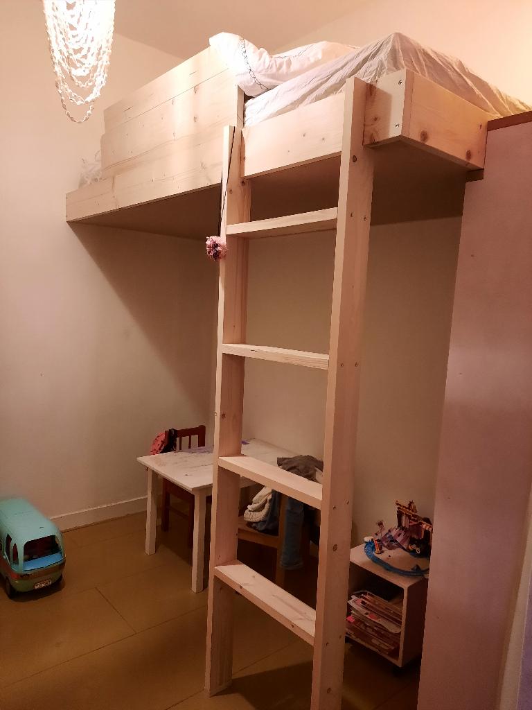 Semi-zwevende hoogslaper 90-200 hout, Ophalen, Gebruikt, 90 cm, Eenpersoons