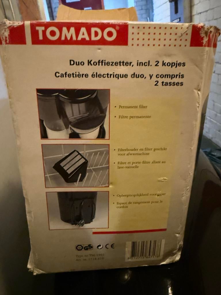 Tomado Duo Koffiezetter - Compact en compleet, Ophalen, Gemalen koffie, 2 tot 4 kopjes, Koffiemachine