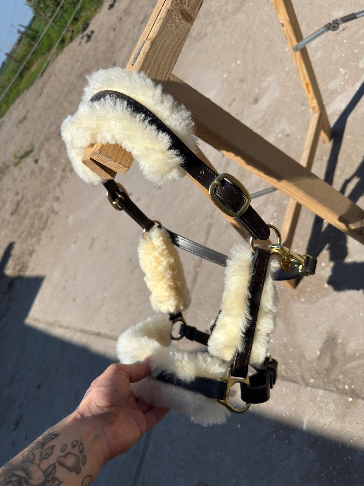 Skol leren halster met bont pony, Ophalen, Bruin, Pony, Halster