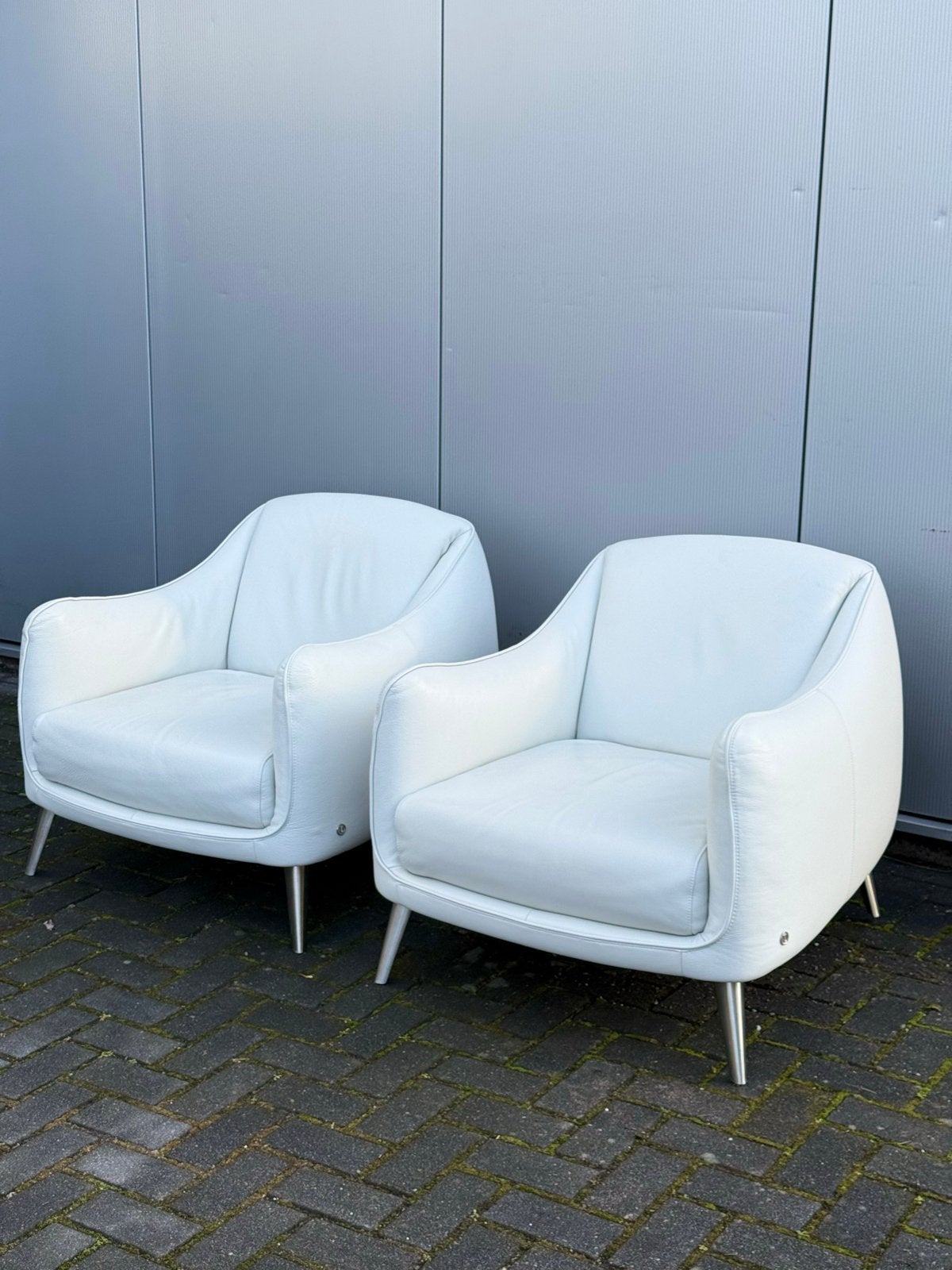 Set van 2 Natuzzi leren fauteuils - Wit, Ophalen, Gebruikt, Leer, 75 tot 100 cm