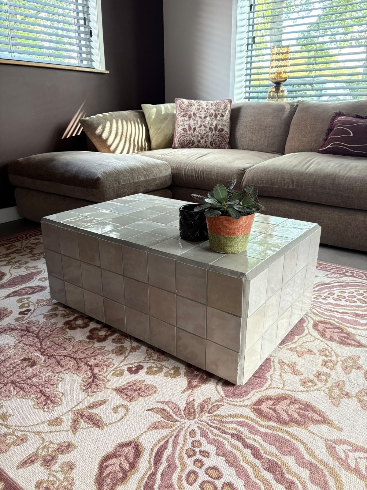 Salontafel van keramieken tegeltjes - Taupe (80x50x30cm)