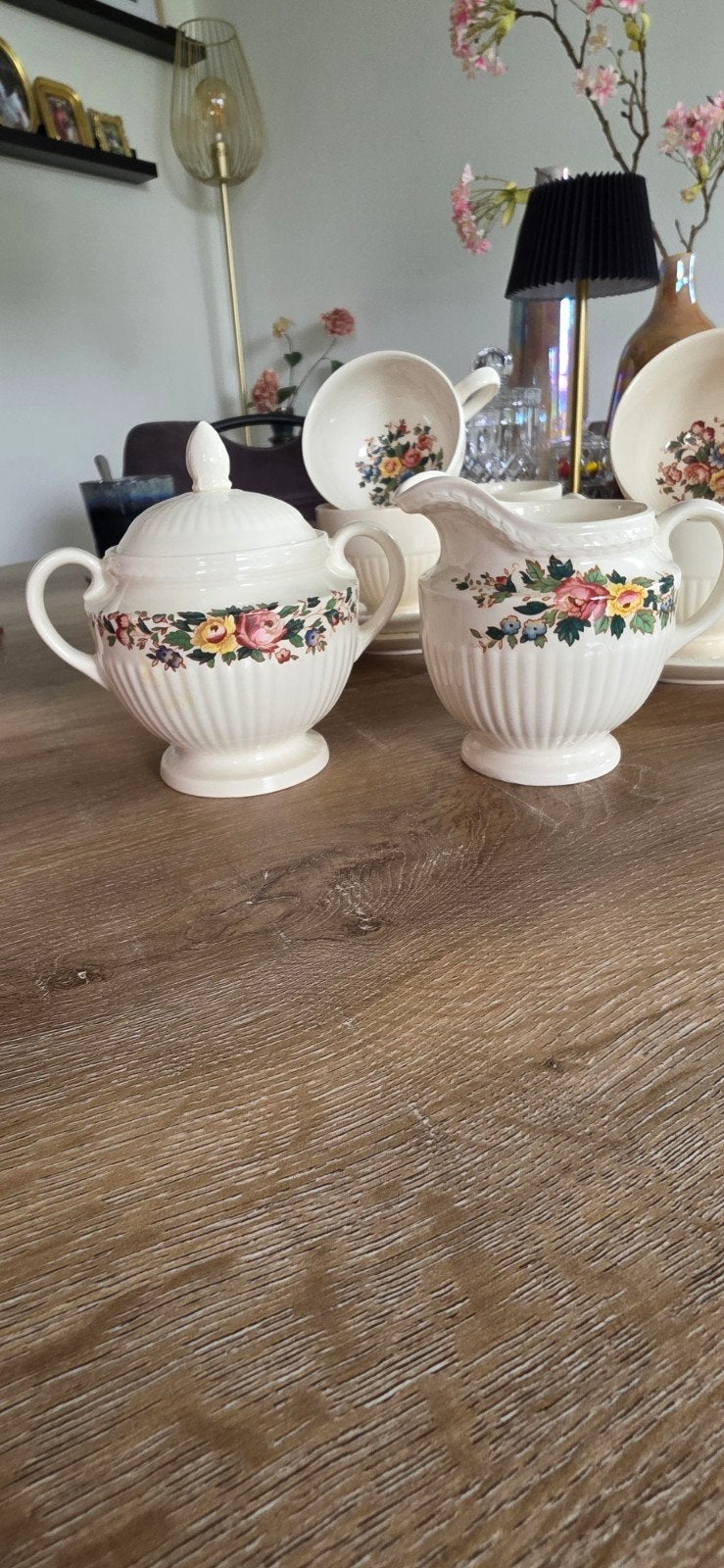 Wedgwood "Conway" theeservies - Suikerpot, melkkan, 6 kopjes, Antiek en Kunst, Antiek | Servies compleet, Ophalen of Verzenden