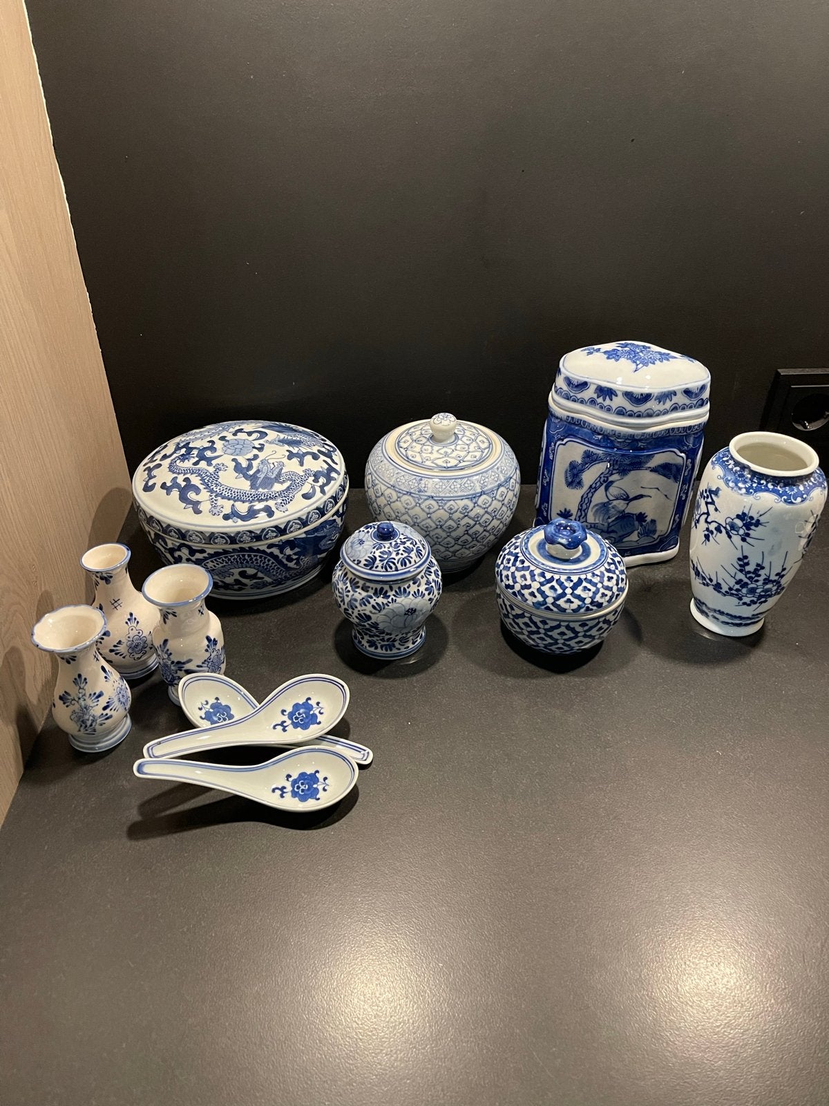 Vintage Chinees/Japans Porselein Set - Blauw/Wit, Ophalen of Verzenden