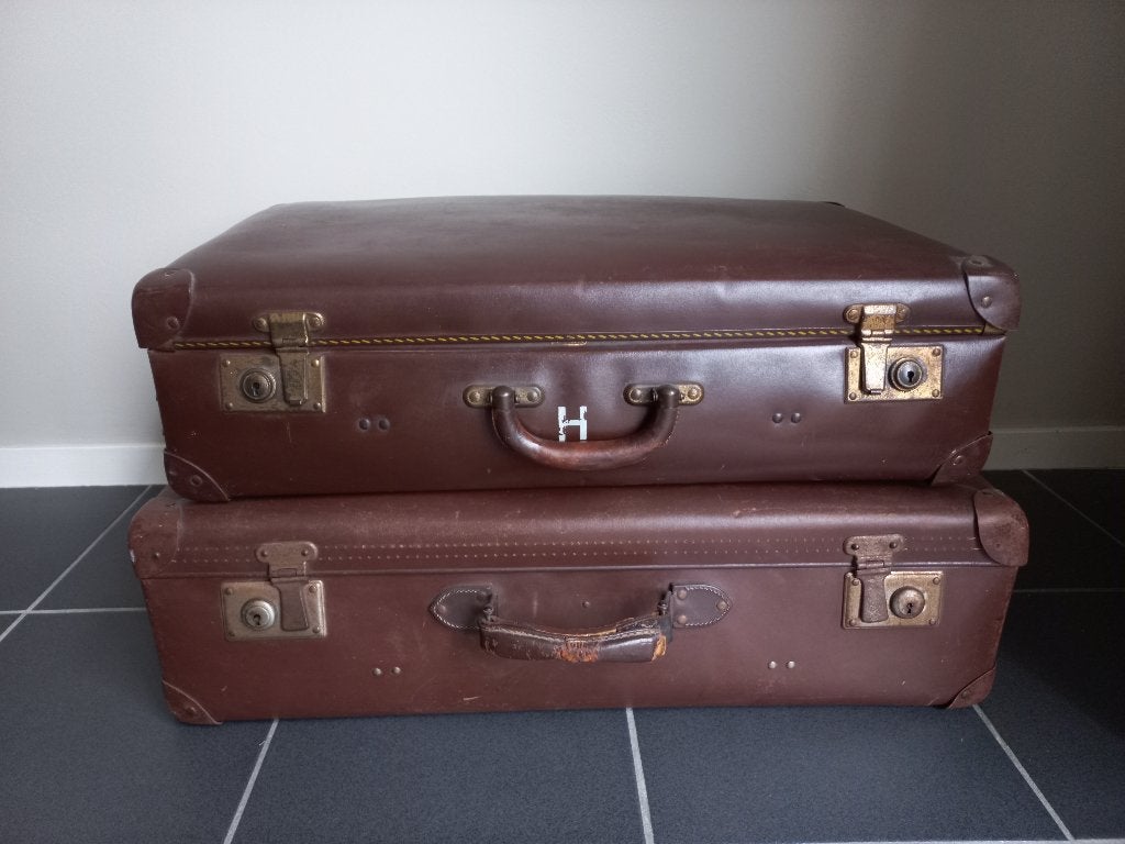 2 bruine vintage koffers (als set), Antiek en Kunst, Ophalen