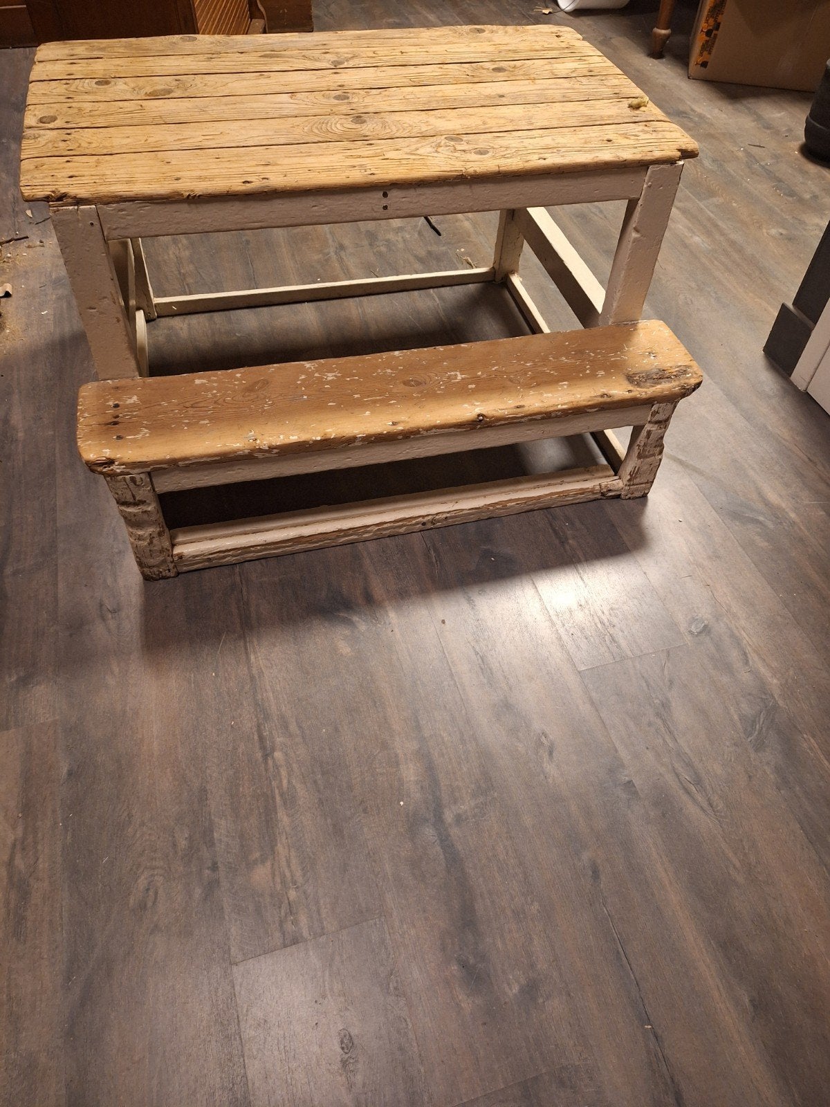 Schoolbankje brocant, Ophalen of Verzenden, Rechthoekig, Hout