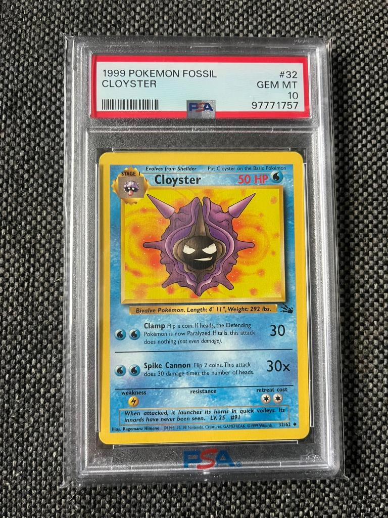 PSA 10 Pokemon 1999 Fossil CLOYSTER 32, Ophalen of Verzenden, Nieuw, Losse kaart