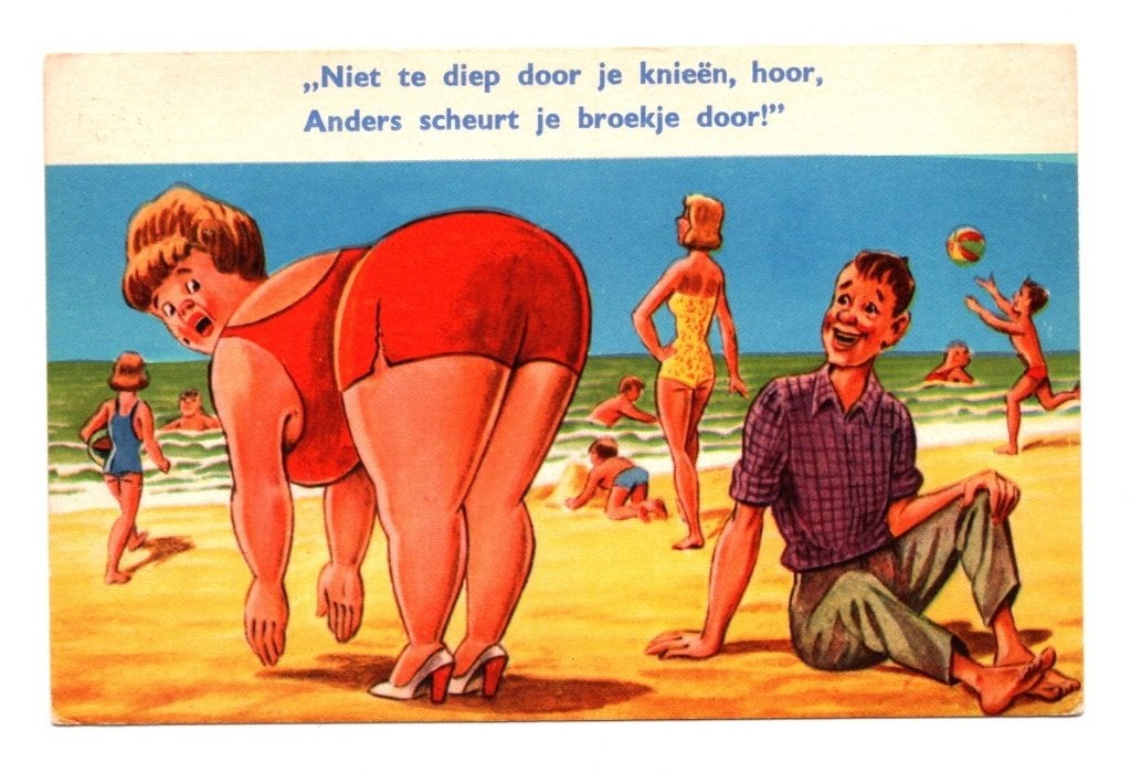 Oude Ansichtkaart Strand Humor Gelopen, Verzamelen, Ophalen of Verzenden, 1940 tot 1960, Gelopen, Overige thema's