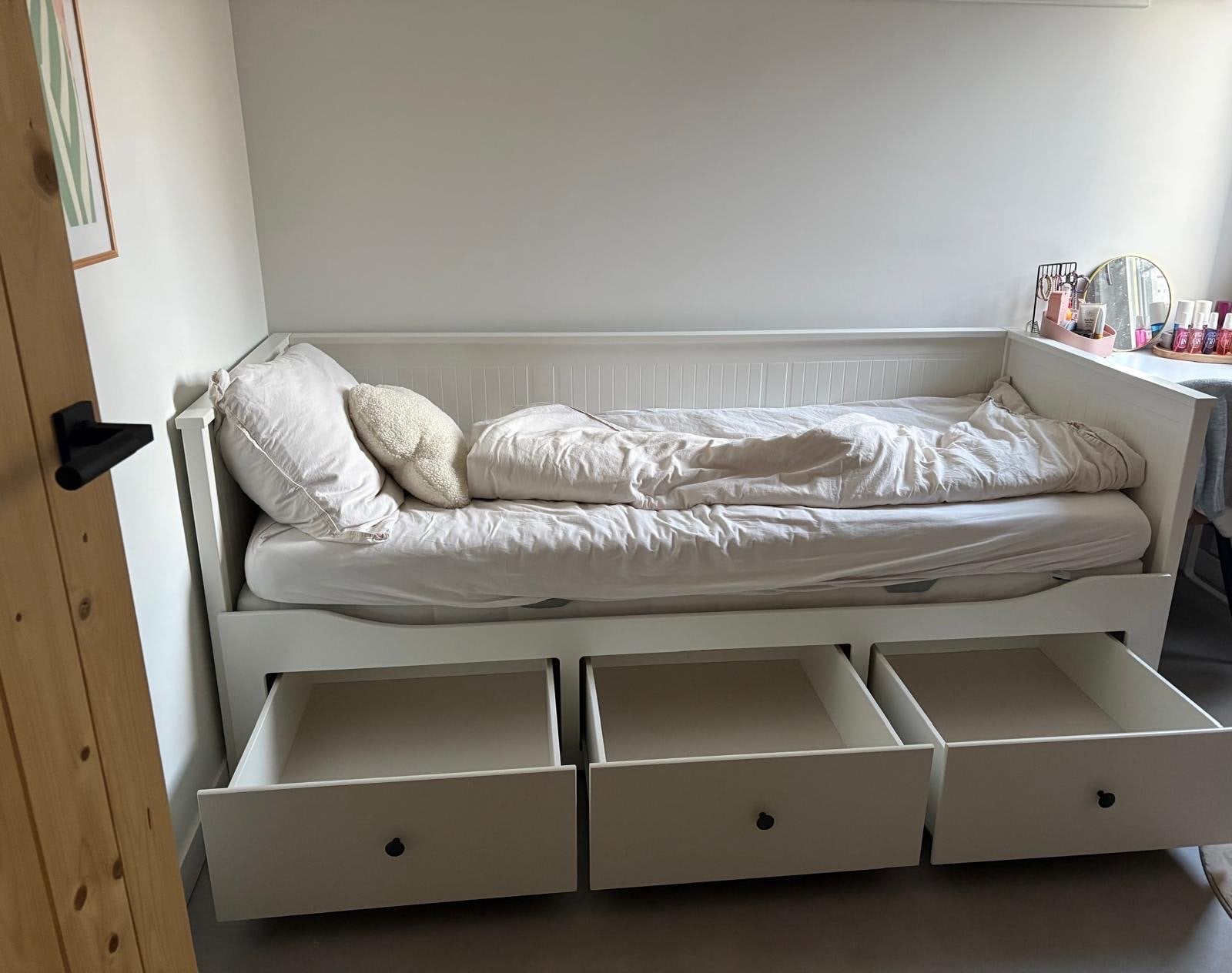 IKEA Hemnes Bedbank met 3 lades - Wit, Ophalen, Verstelbaar, Wit, Tweepersoons